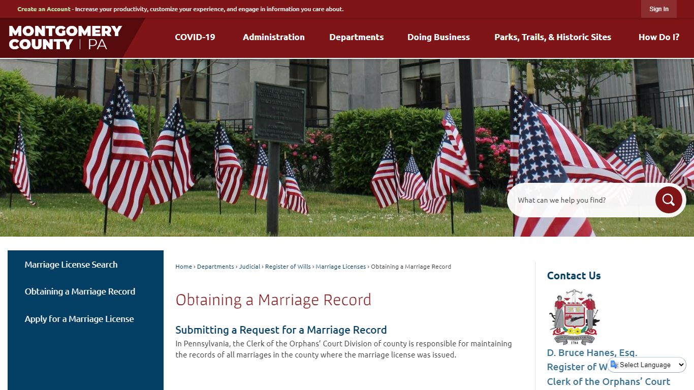 Obtaining a Marriage Record - Montgomery County, PA