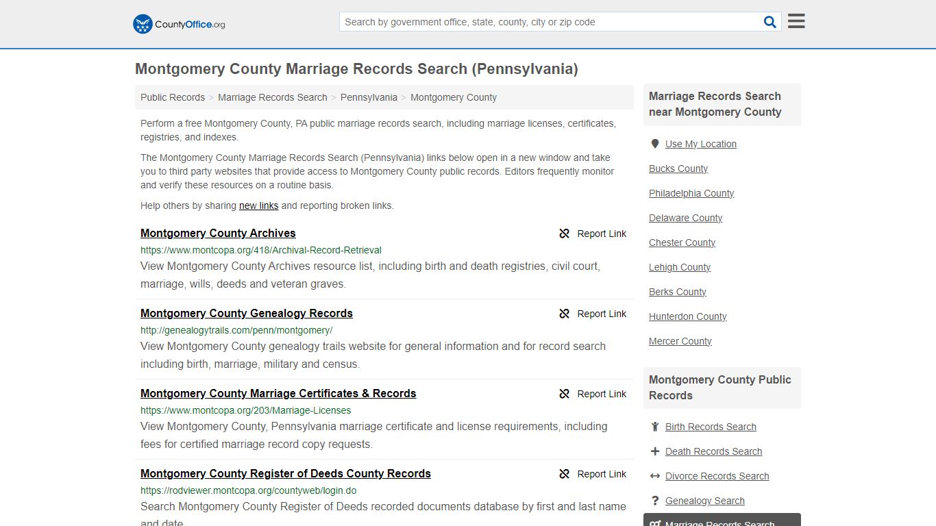 Montgomery County Marriage Records Search (Pennsylvania)