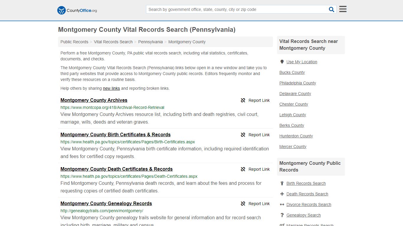Vital Records Search - Montgomery County, PA (Birth, Death, Marriage ...